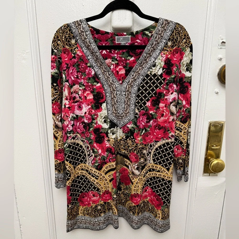JM Collection Floral V Neck Tunic Blouse XL - Picture 11 of 11